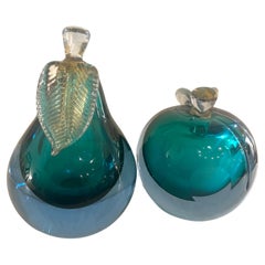 Livio Seguso Venetian Murano Italy Art Glass Apple and Pear Bookends Sculptures