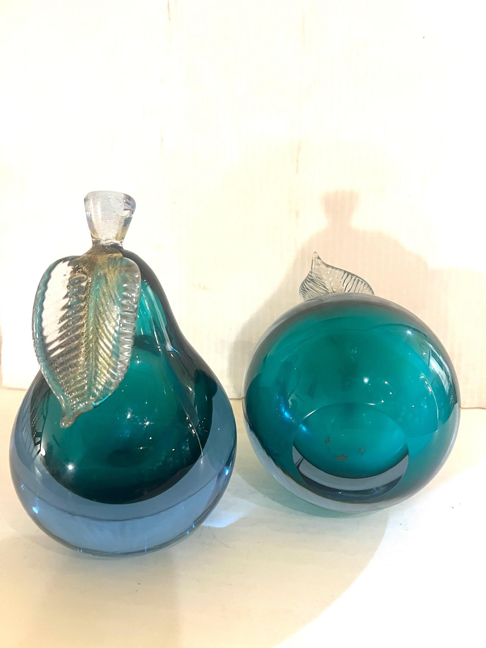 Mid-Century Modern Livio Seguso Venetian Murano Italy Art Glass Apple and Pear Bookends Sculptures For Sale