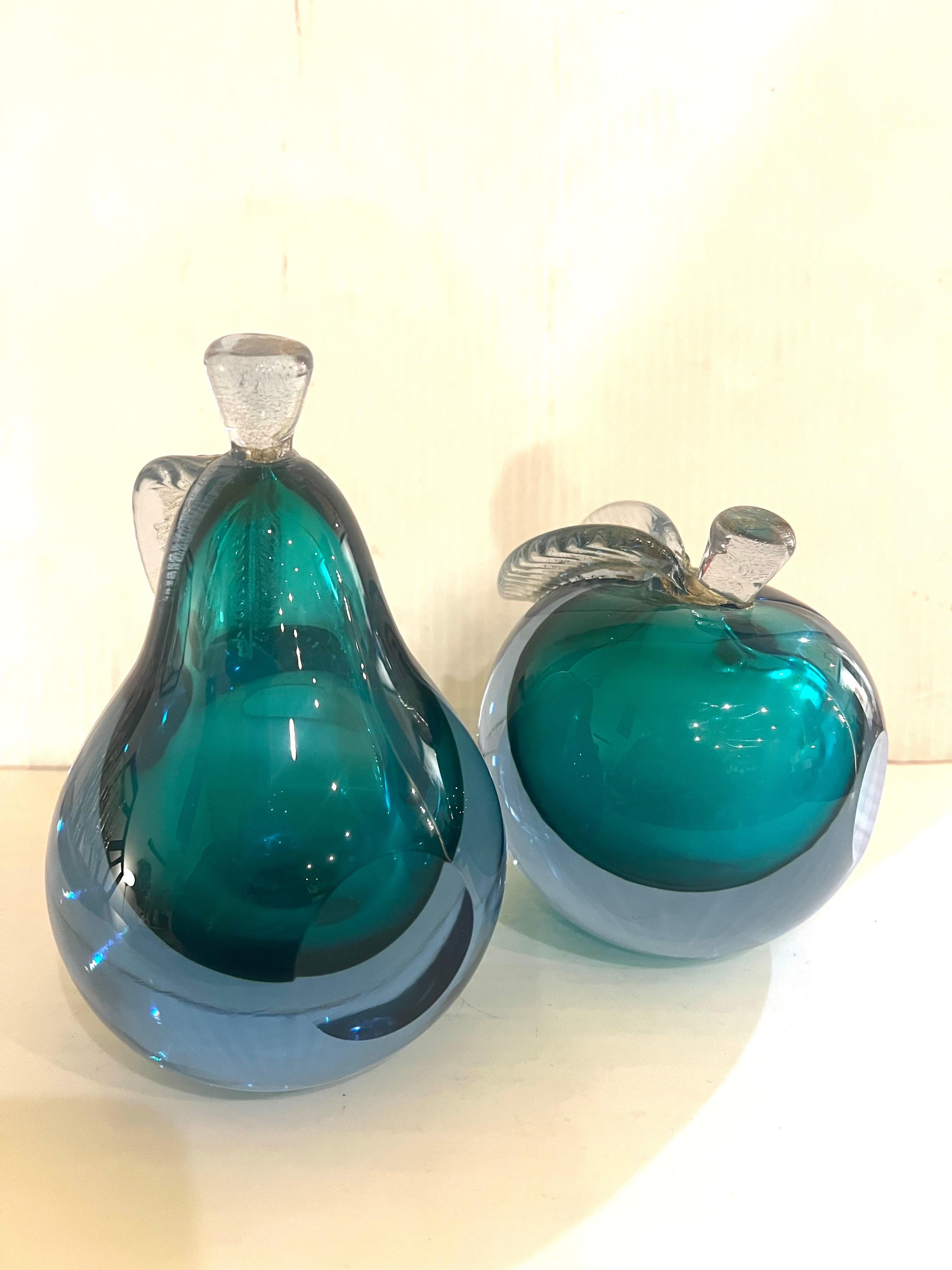 20th Century Livio Seguso Venetian Murano Italy Art Glass Apple and Pear Bookends Sculptures For Sale