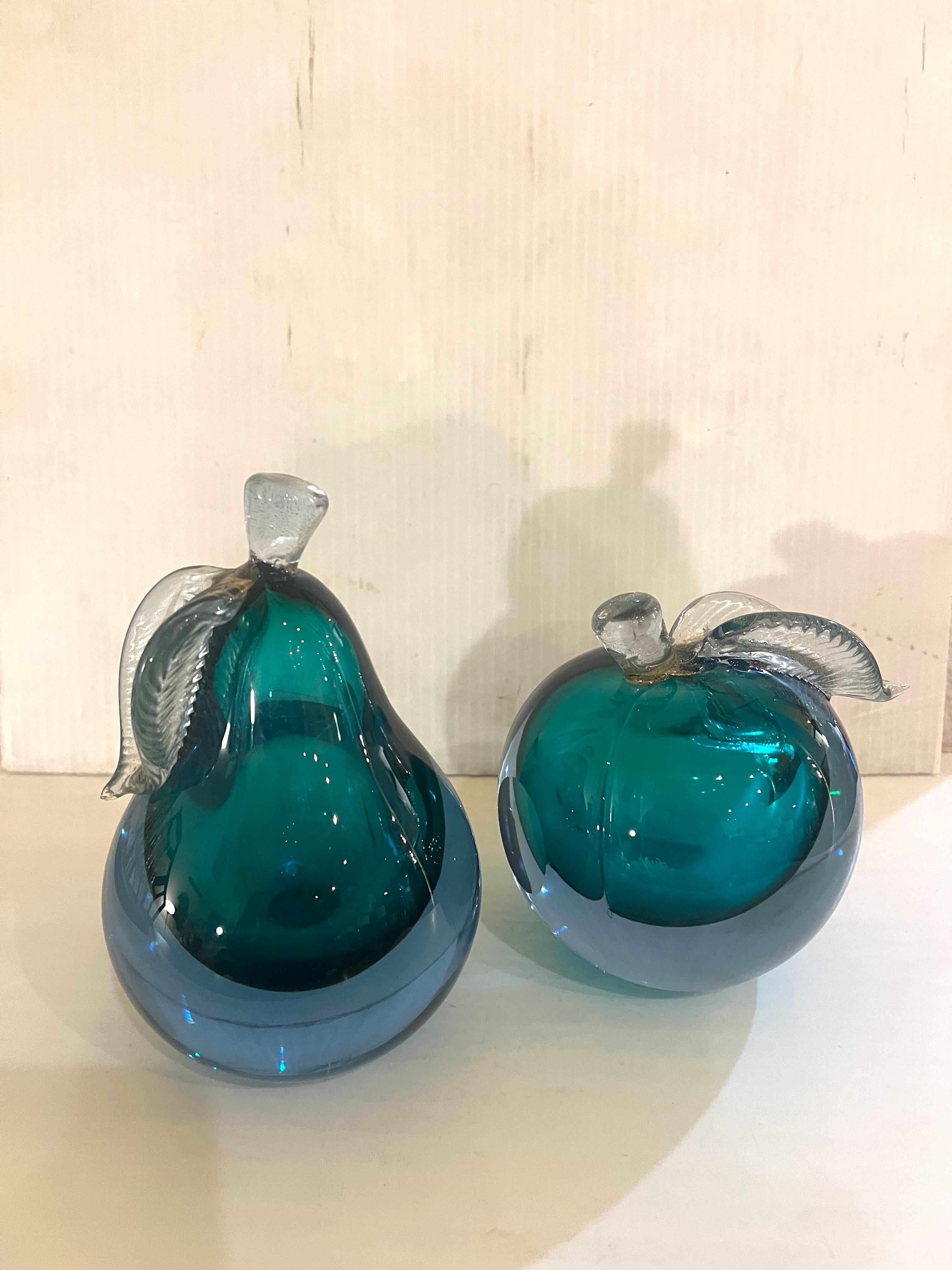 Livio Seguso Venetian Murano Italy Art Glass Apple and Pear Bookends Sculptures For Sale 1