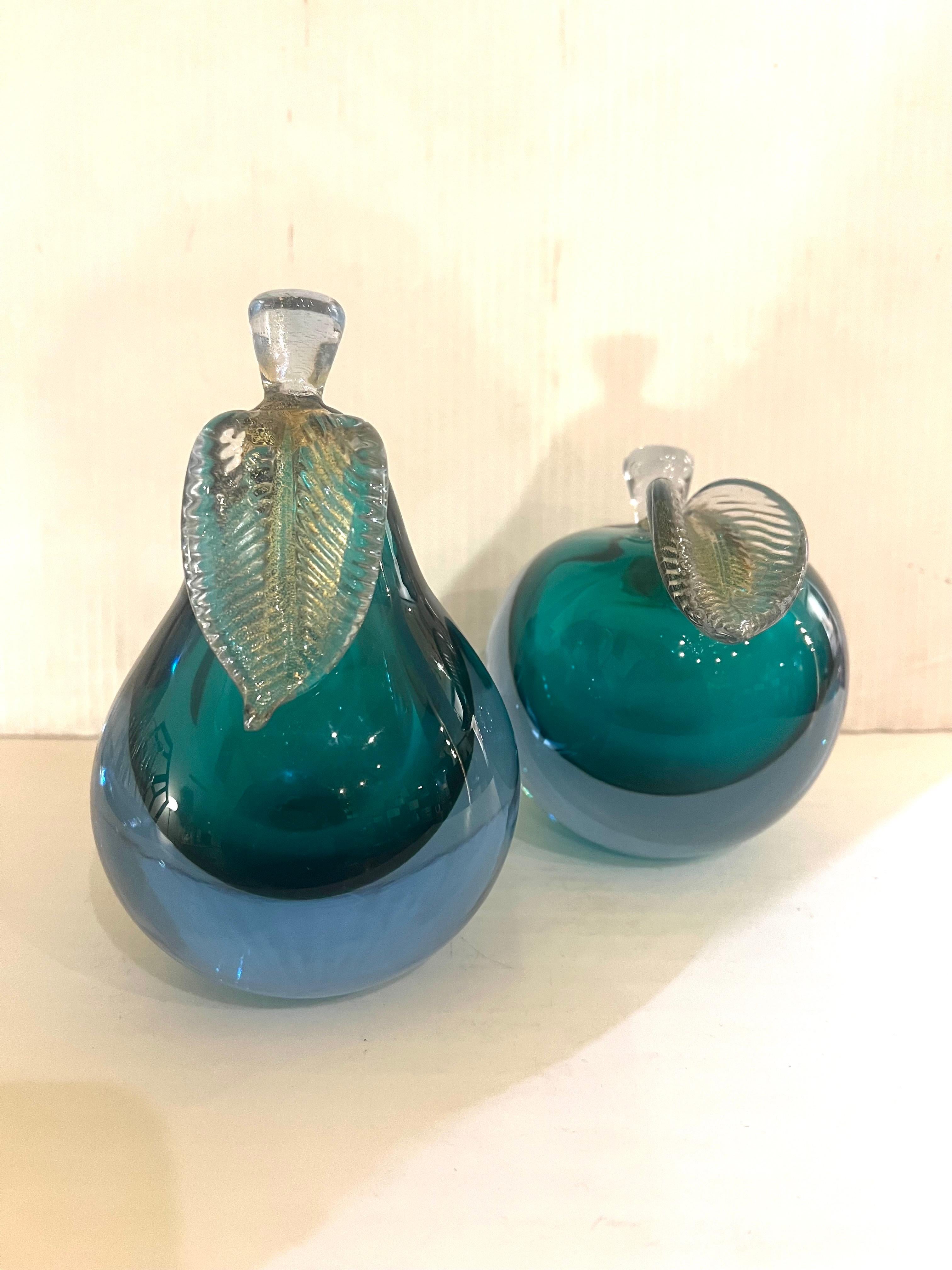 Livio Seguso Venetian Murano Italy Art Glass Apple and Pear Bookends Sculptures For Sale 2