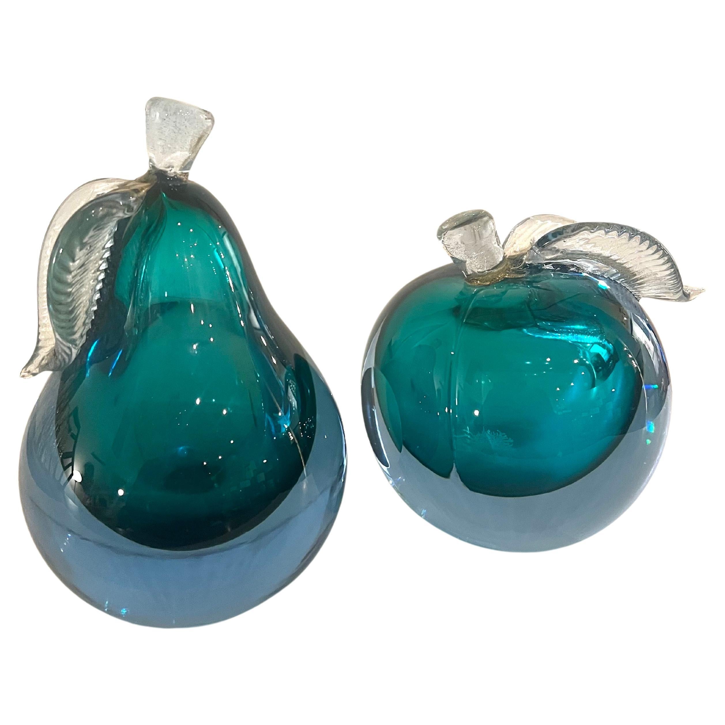 Livio Seguso Venetian Murano Italy Art Glass Apple and Pear Bookends Sculptures For Sale