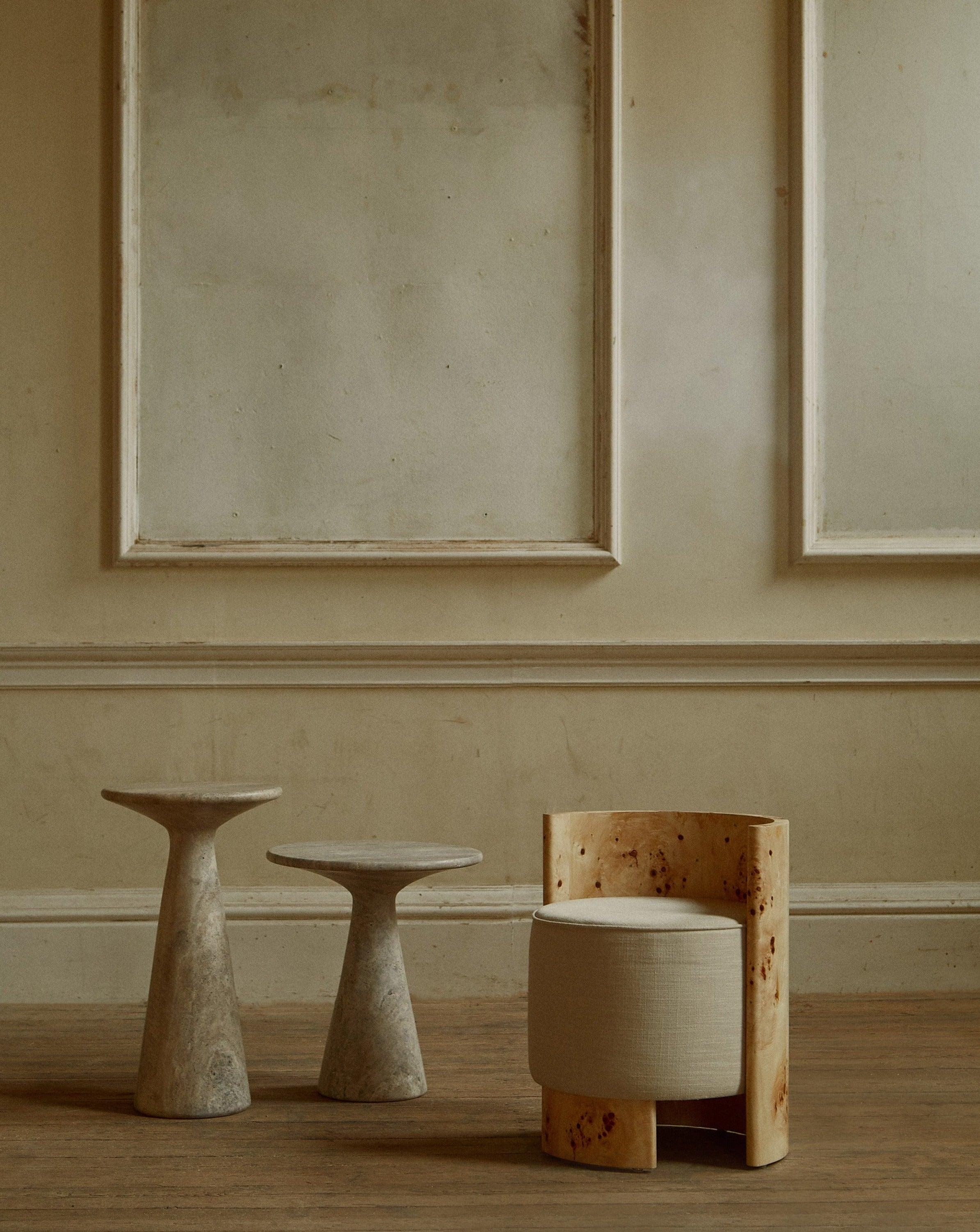 Organic Modern Livon Occasional Burl Chair For Sale