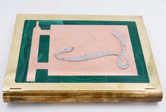 Vintage 1970s Malachite Brass Copper Livre d'or Visitors Book, France