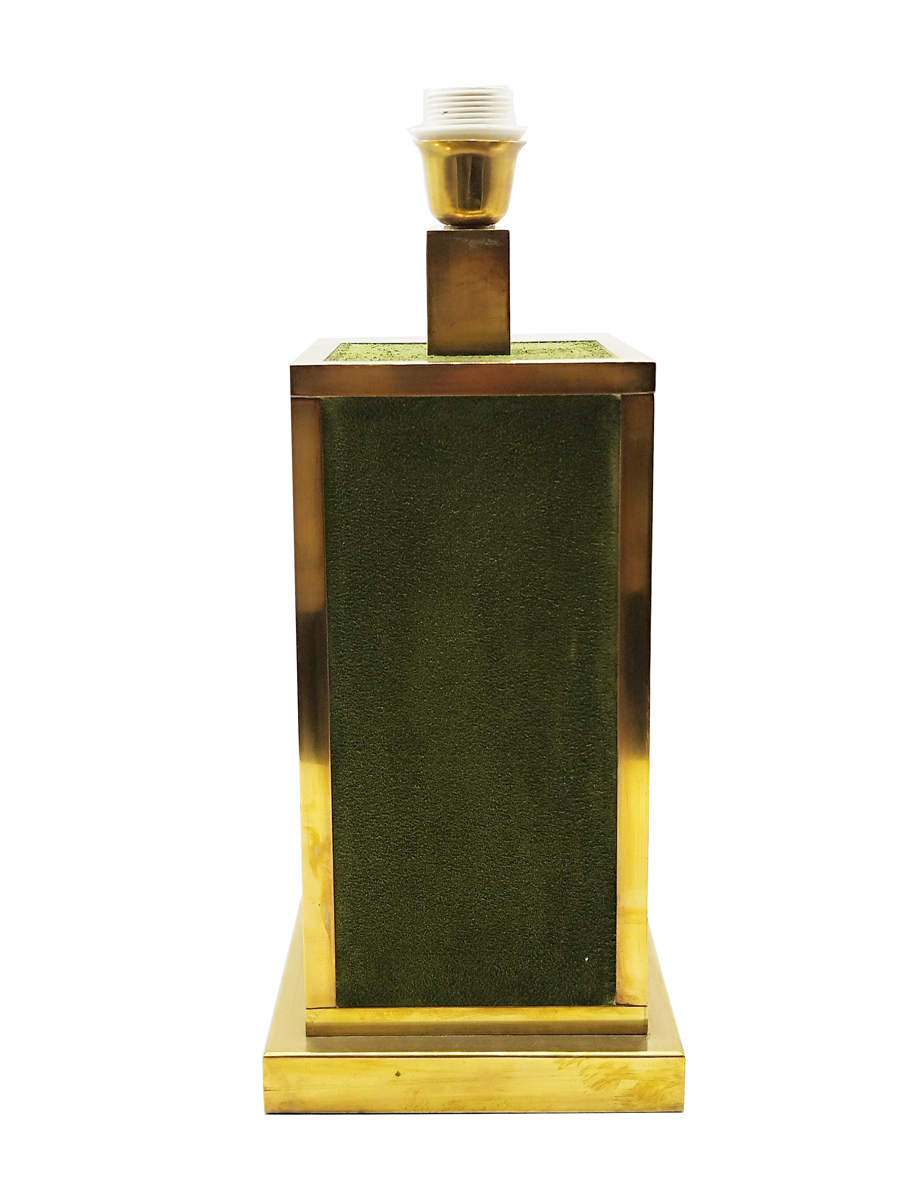 Liwan's table lamp base made entirely of solid brass and green suede, 1970
