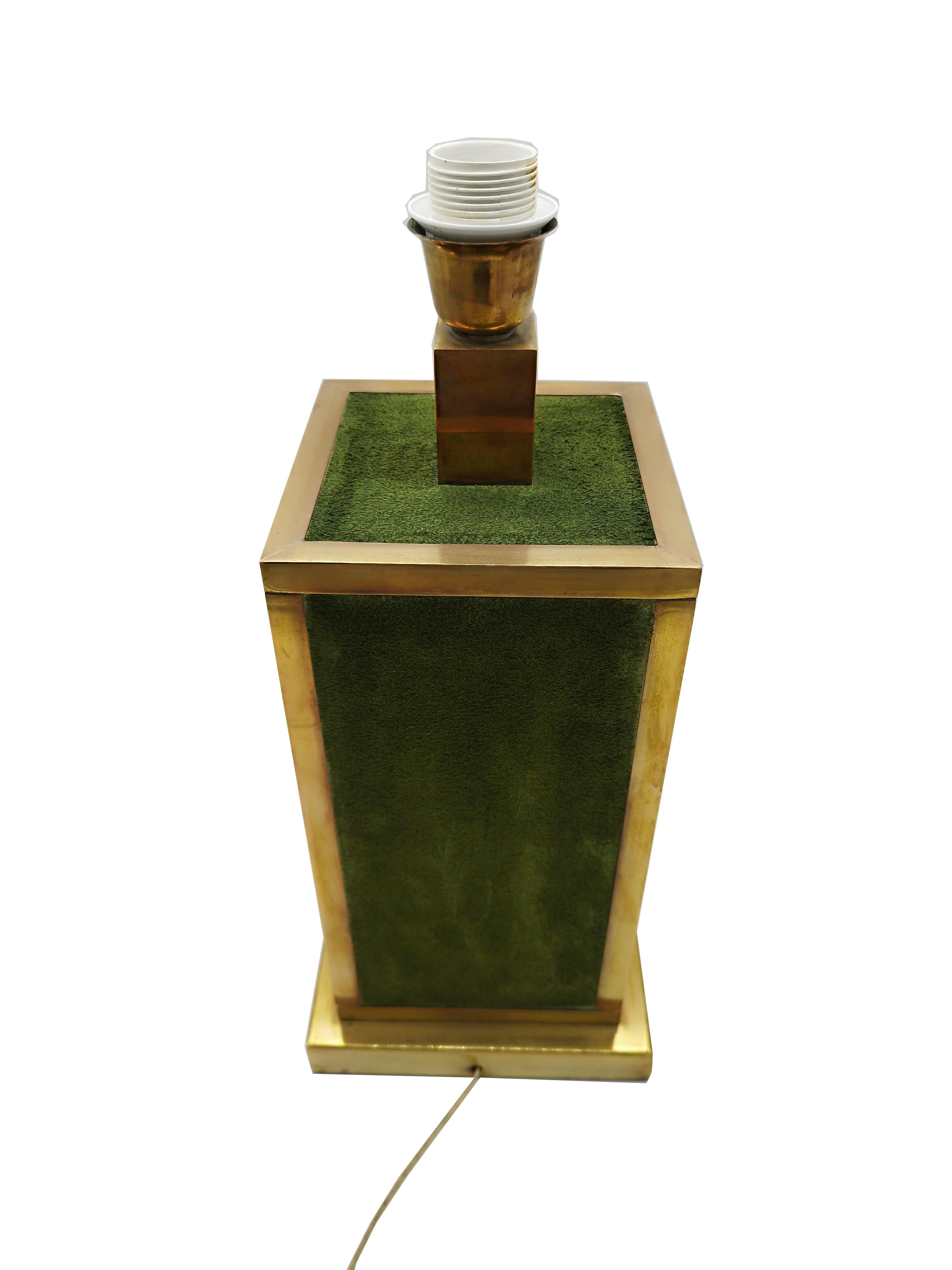 Mid-Century Modern Liwan's Roma Brass and Green Suede Leather Table Lamp, Italy, 1970s For Sale