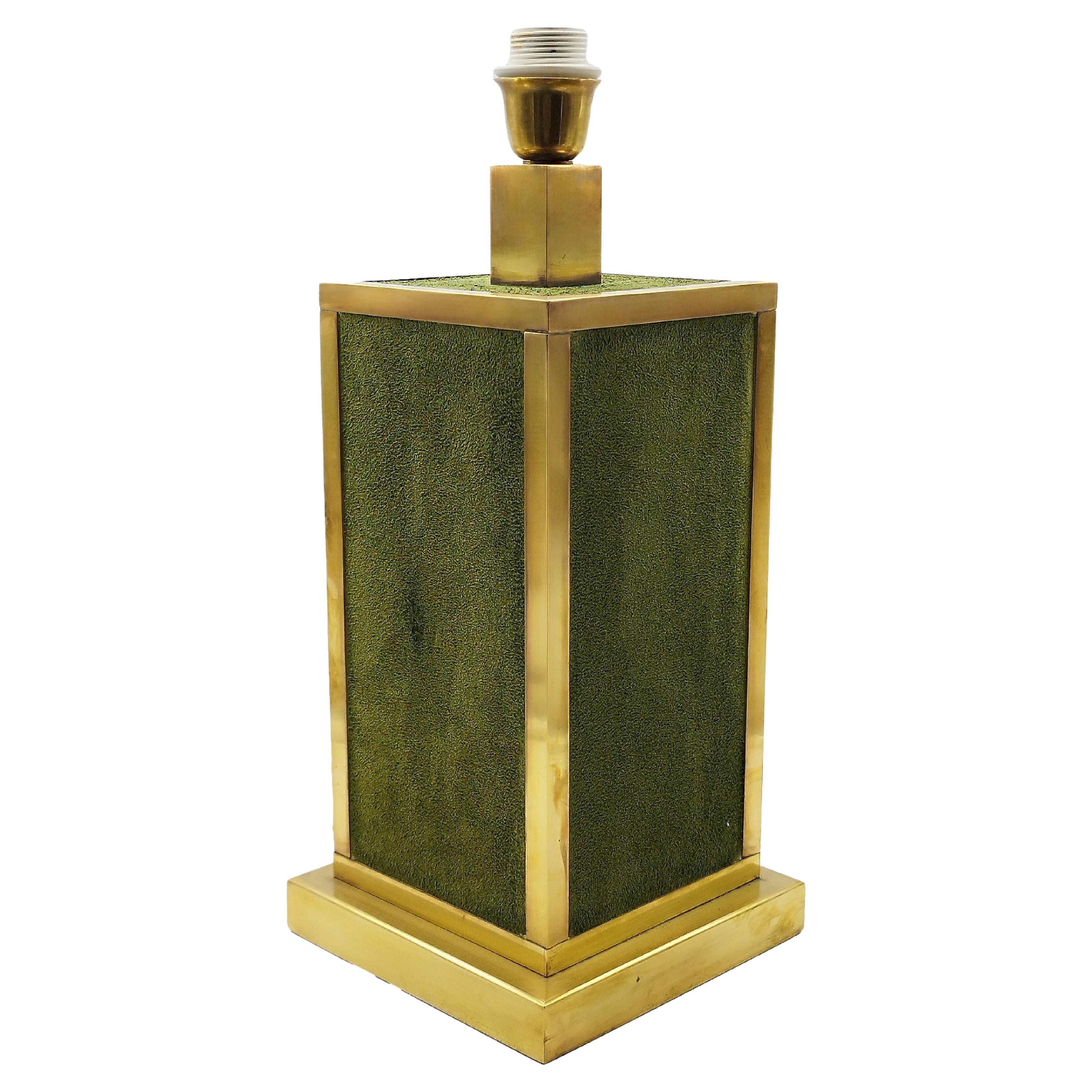 Liwan's Roma Brass and Green Suede Leather Table Lamp, Italy, 1970s For Sale