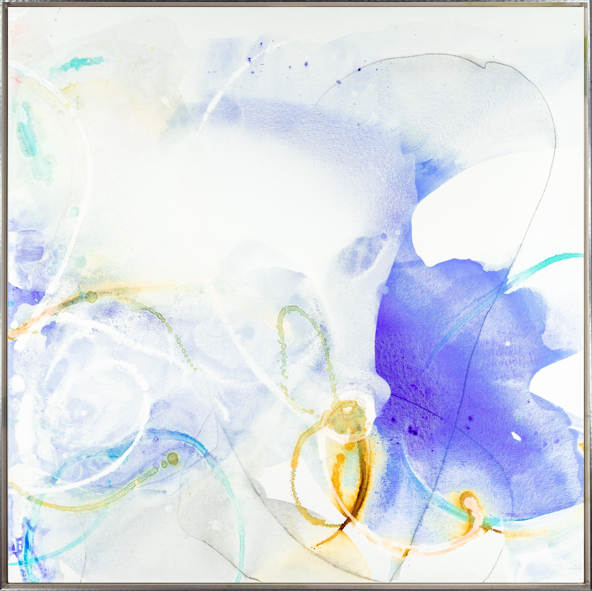 Liz Barber Abstract Painting - "Blue Blooms 7-II" Contemporary Abstract Mixed Media on Canvas Framed Painting