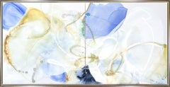 "Delphinium" Zeitgenössische abstrakte Mischtechnik auf Leinwand Gerahmtes Diptychon Gemälde