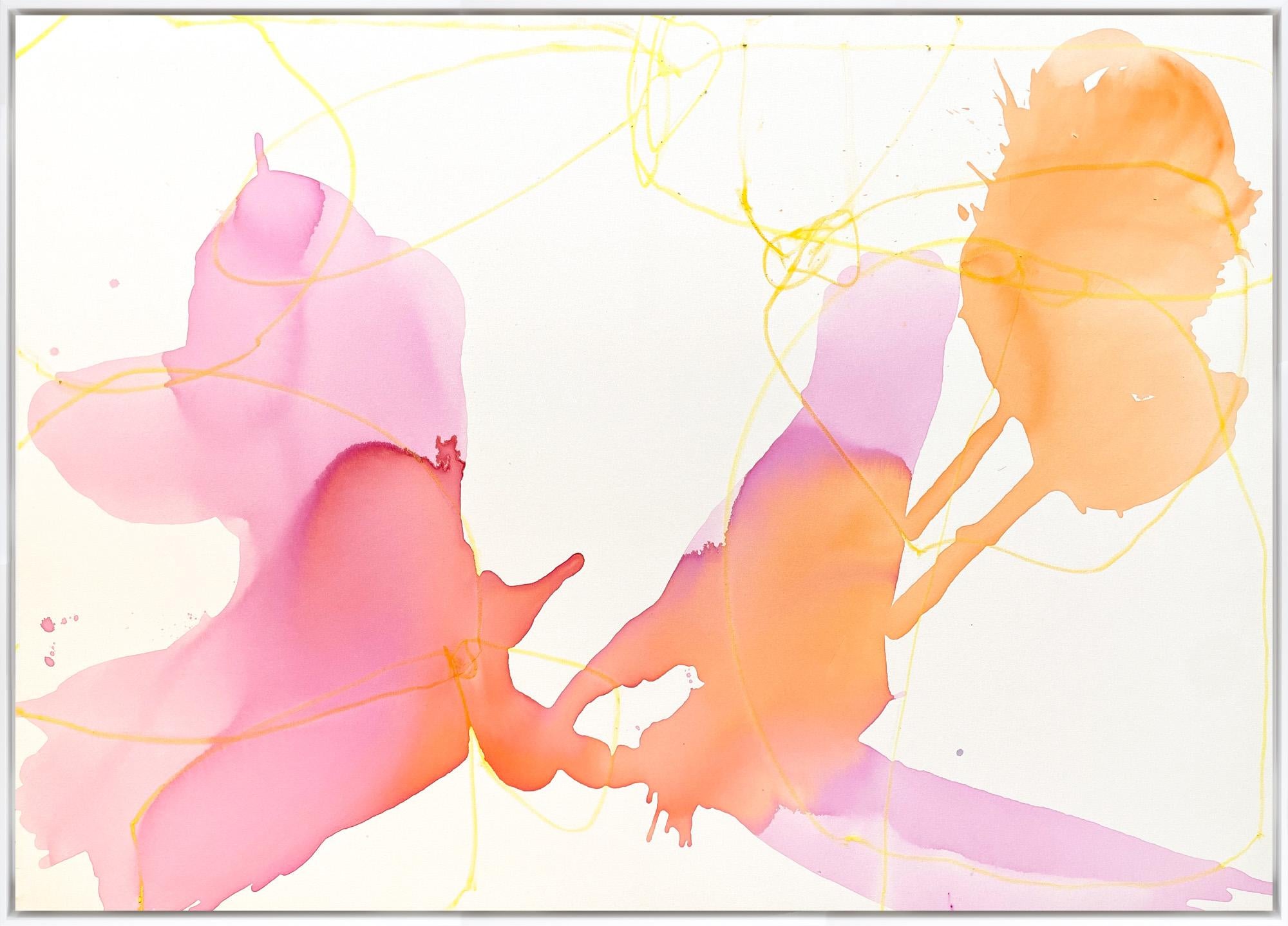 "Hibiskus 2" Contemporary Abstract Mixed Media auf Leinwand gerahmt Gemälde – Painting von Liz Barber