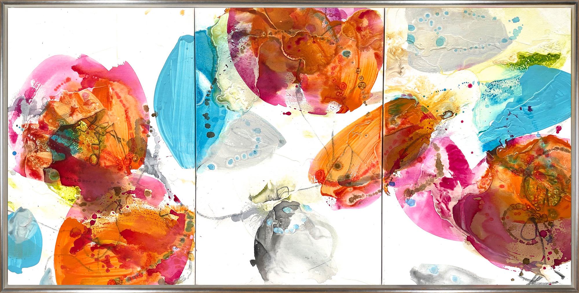 "Promise of Spring 7" Contemporary Abstract Mixed Media Canvas Framed Triptych