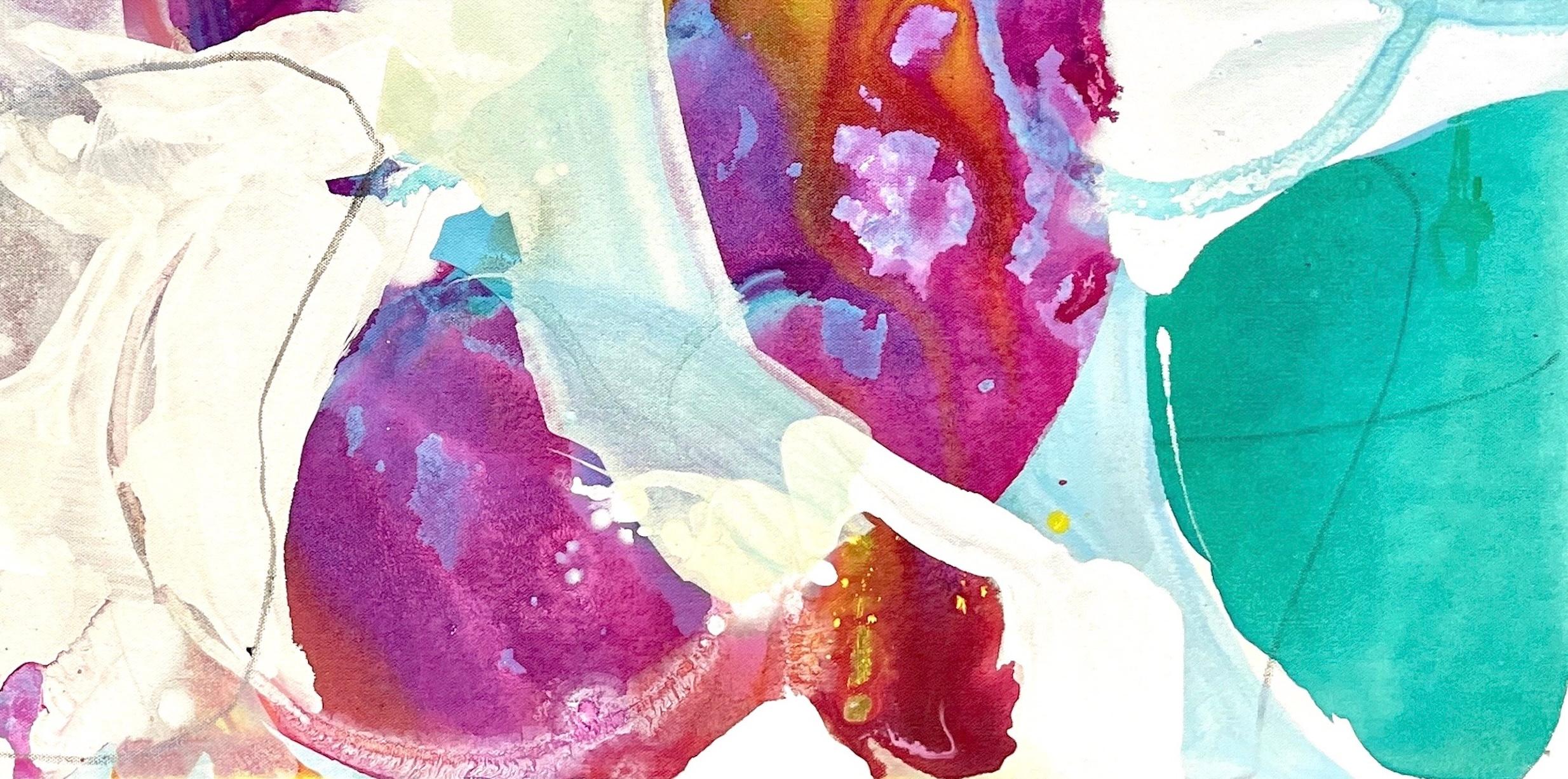 Frühlingsblumenblätter 2 (Beige), Abstract Painting, von Liz Barber