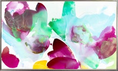 "Spring Tulips 3" Contemporary Abstract Mixed Media on Canvas Framed Painting