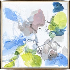 "Summer Day 7" Abstract Mixed Media with Yellow, Blue, Gray and Pink Movement