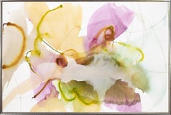 "Azalea Bloom 2" Abstract with Pink, Orange and Green Fluid Washes of Color