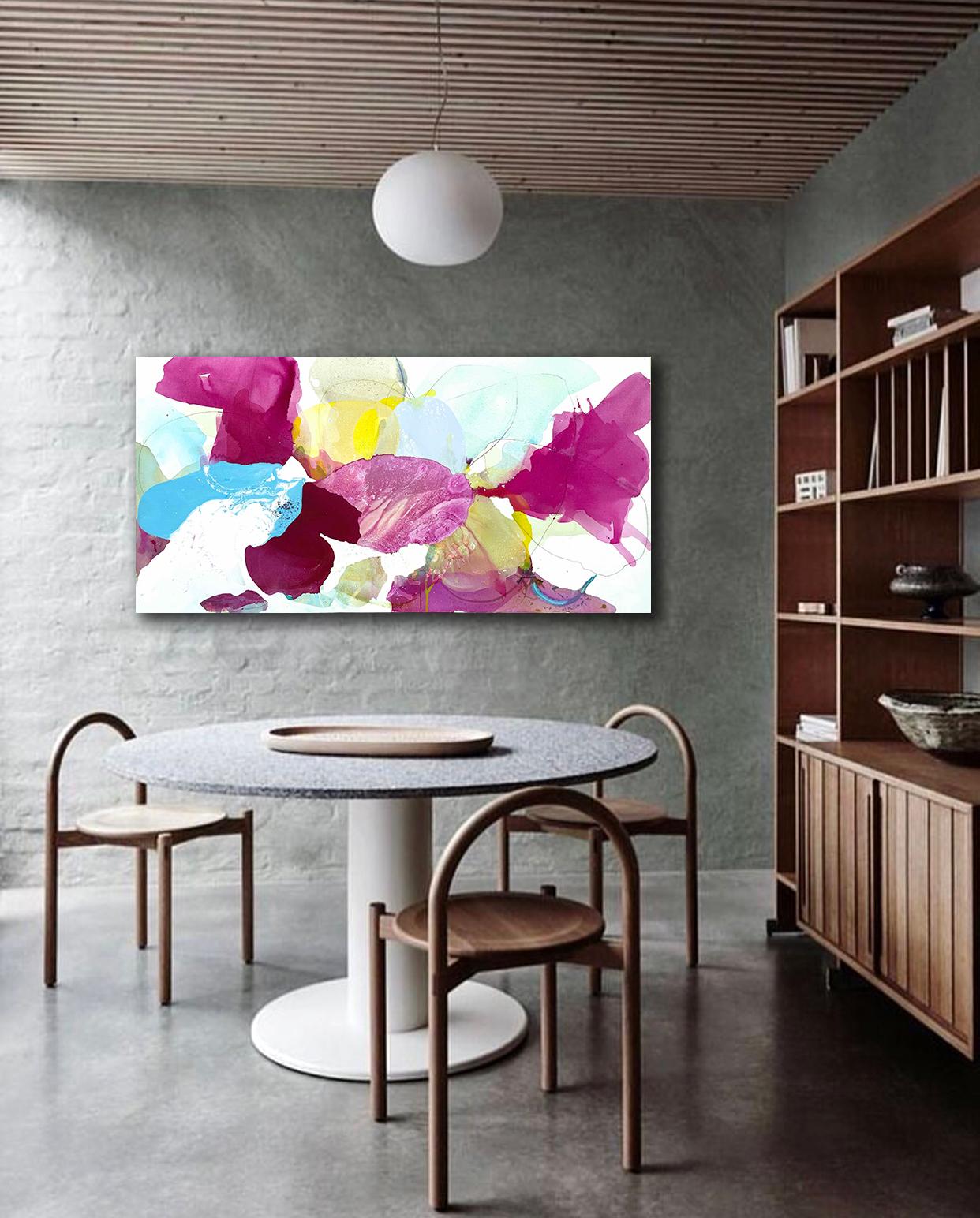 Azalea Light, large abstract painting on canvas, textured with bright colors - Painting by Liz Barber