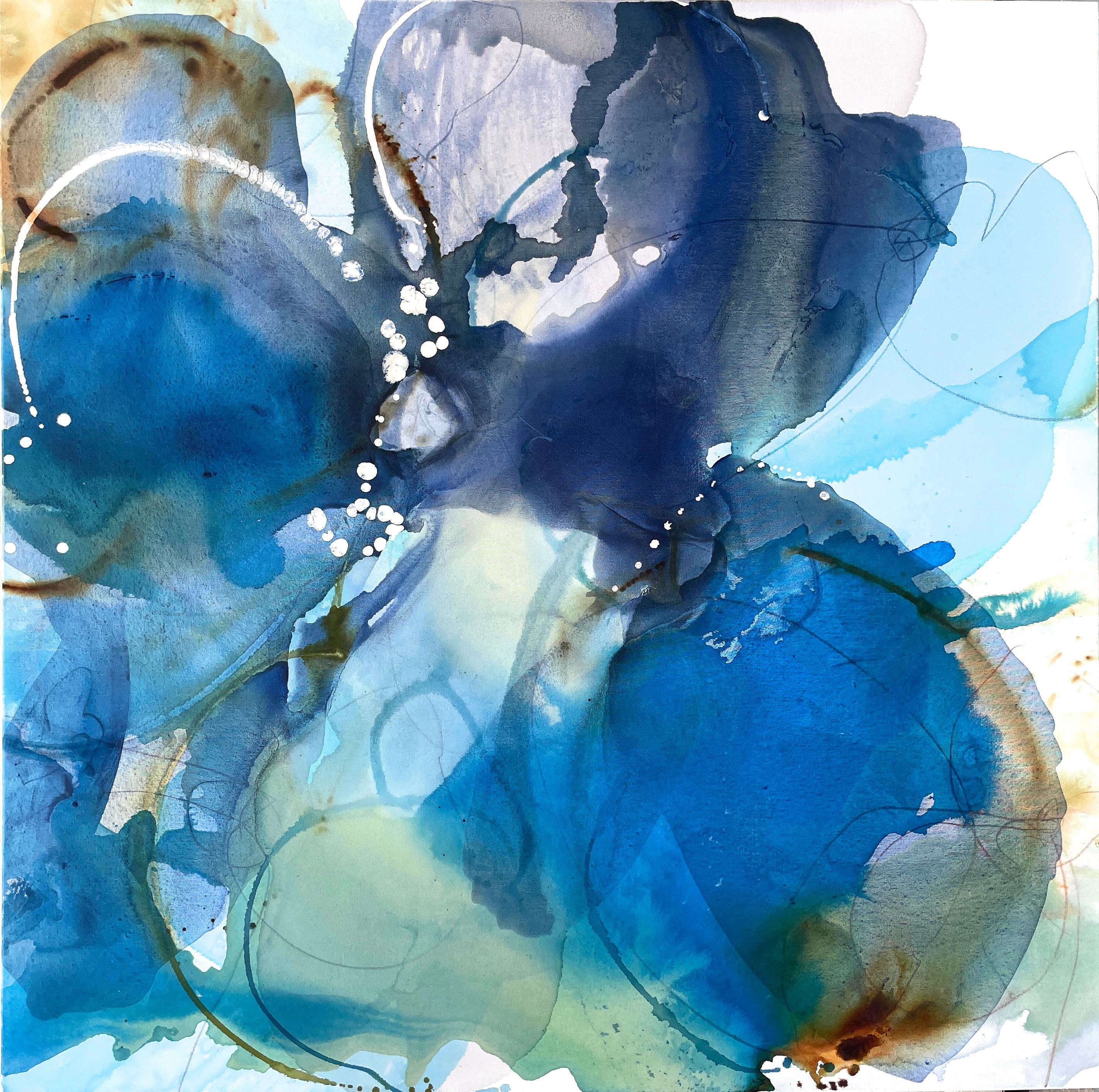 Figurative Painting Liz Barber - Fleurs bleues
