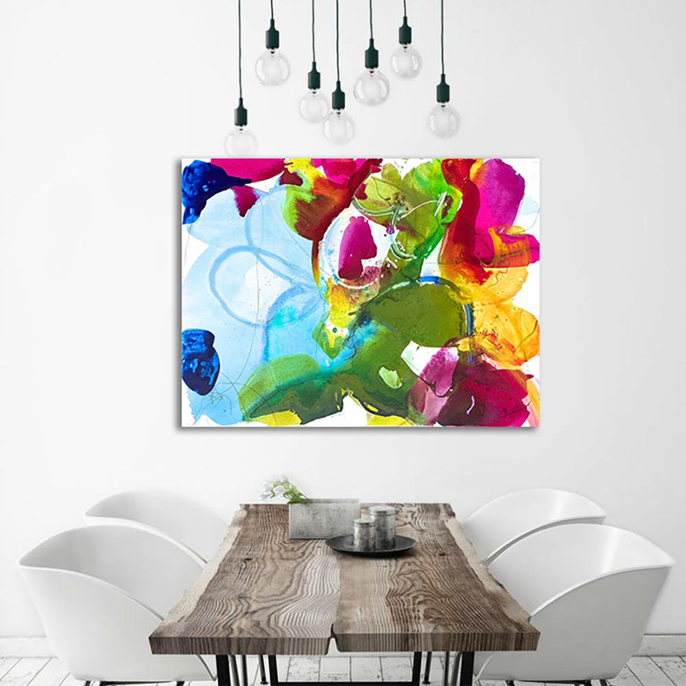 Bright Blooms 4, abstract painting on canvas, textured with bright colors, pinks - Abstract Painting by Liz Barber