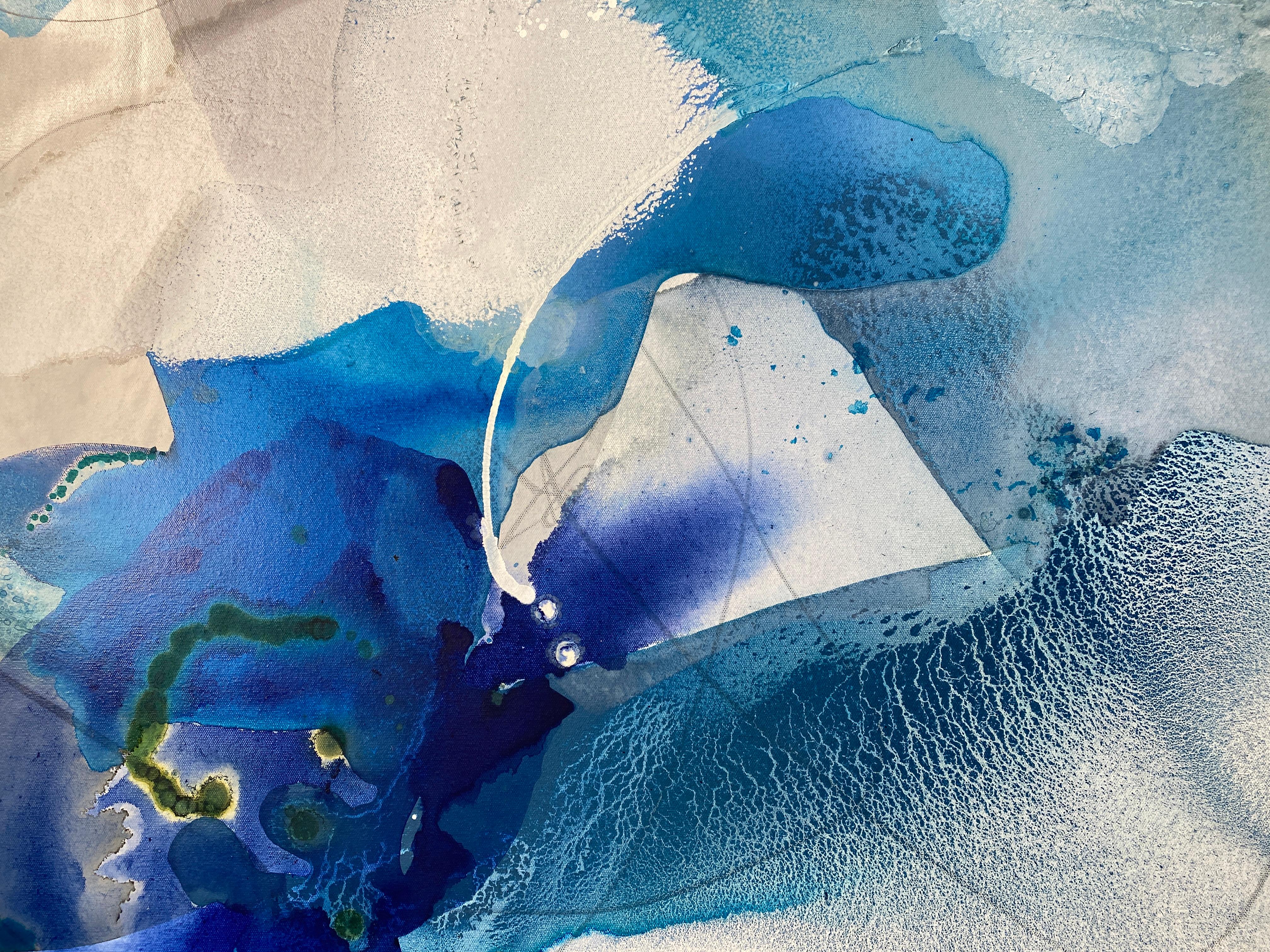 Harbor 8, dipinto astratto su tela, stratificato con colori vivaci e toni blu in vendita 6
