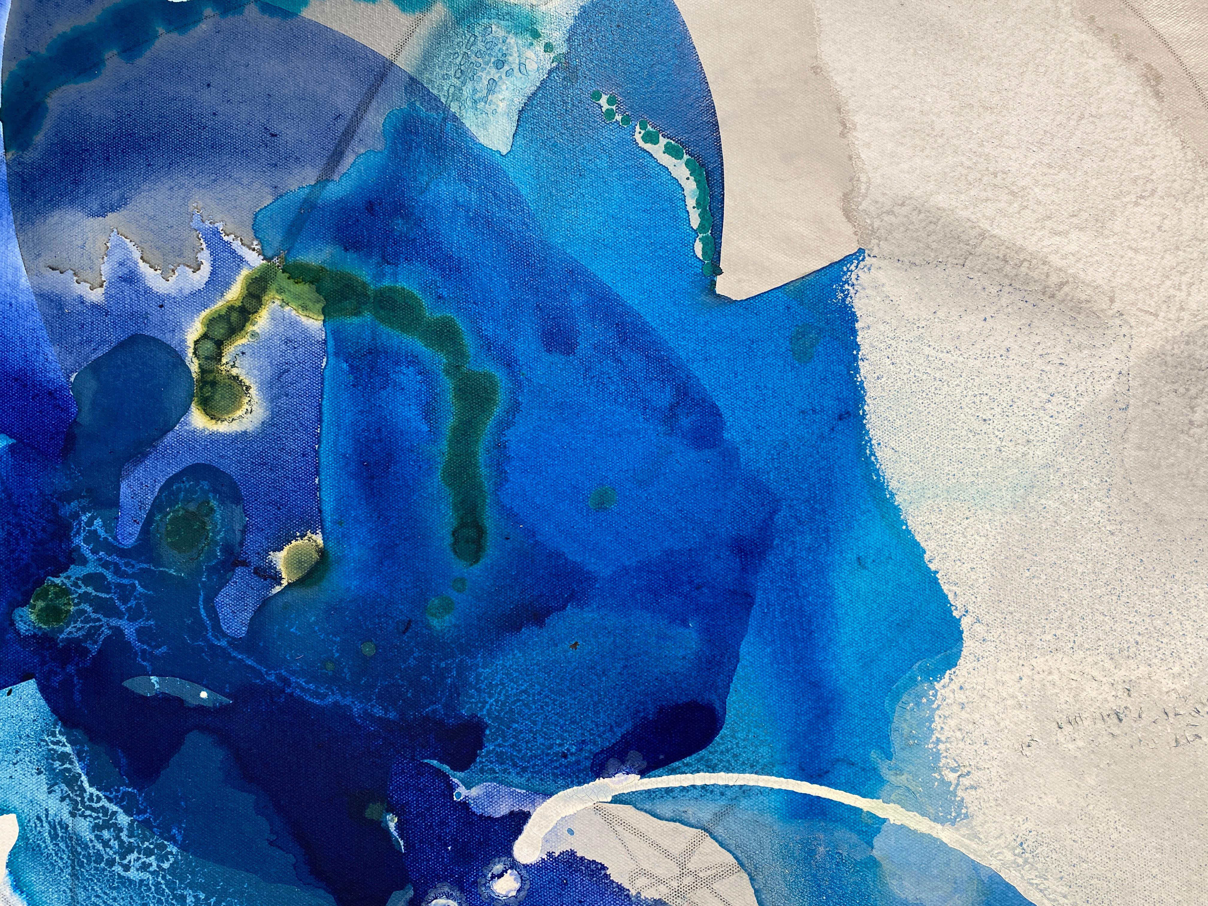 Harbor 8, dipinto astratto su tela, stratificato con colori vivaci e toni blu in vendita 7