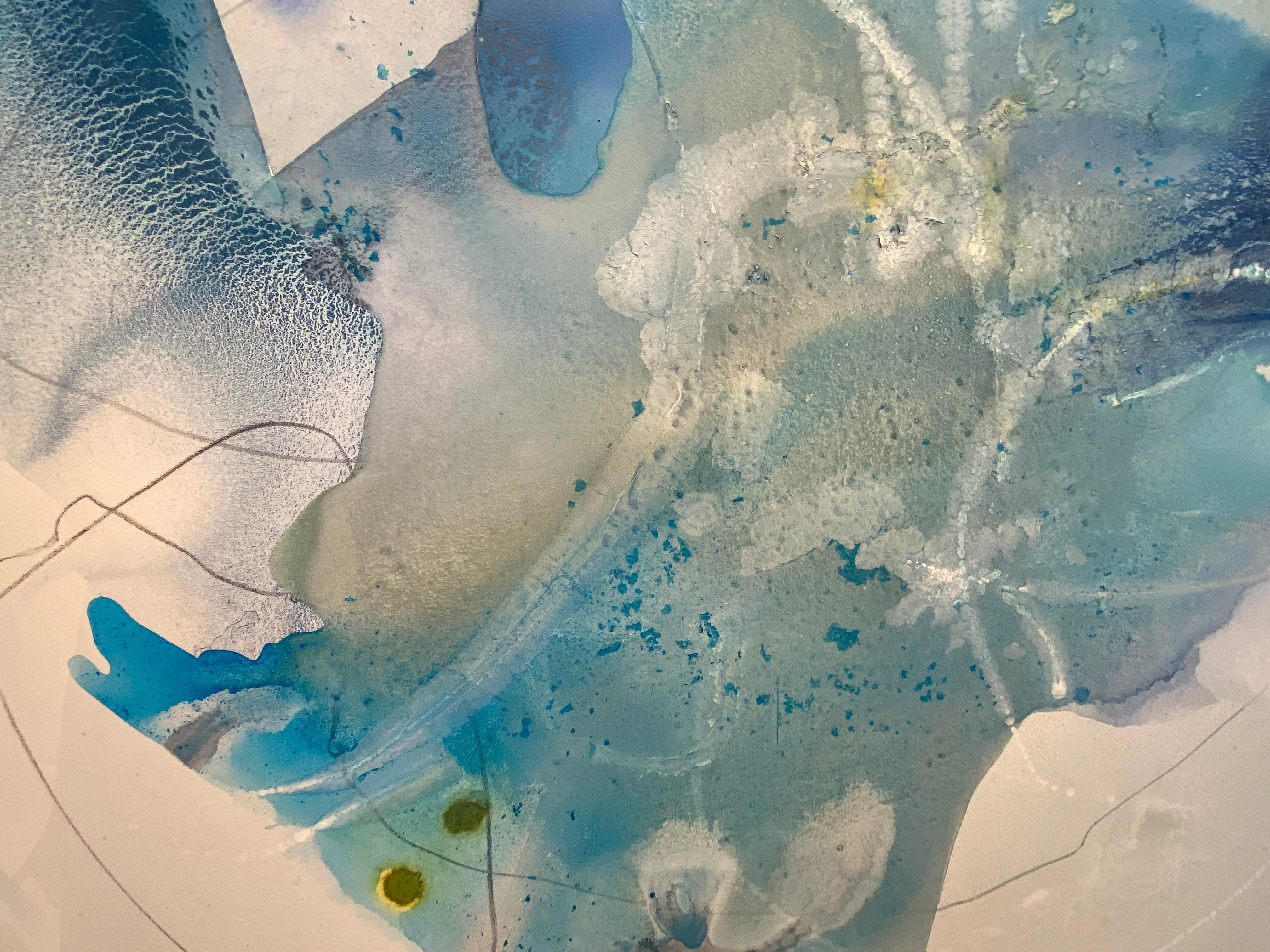 Harbor 8, dipinto astratto su tela, stratificato con colori vivaci e toni blu in vendita 11