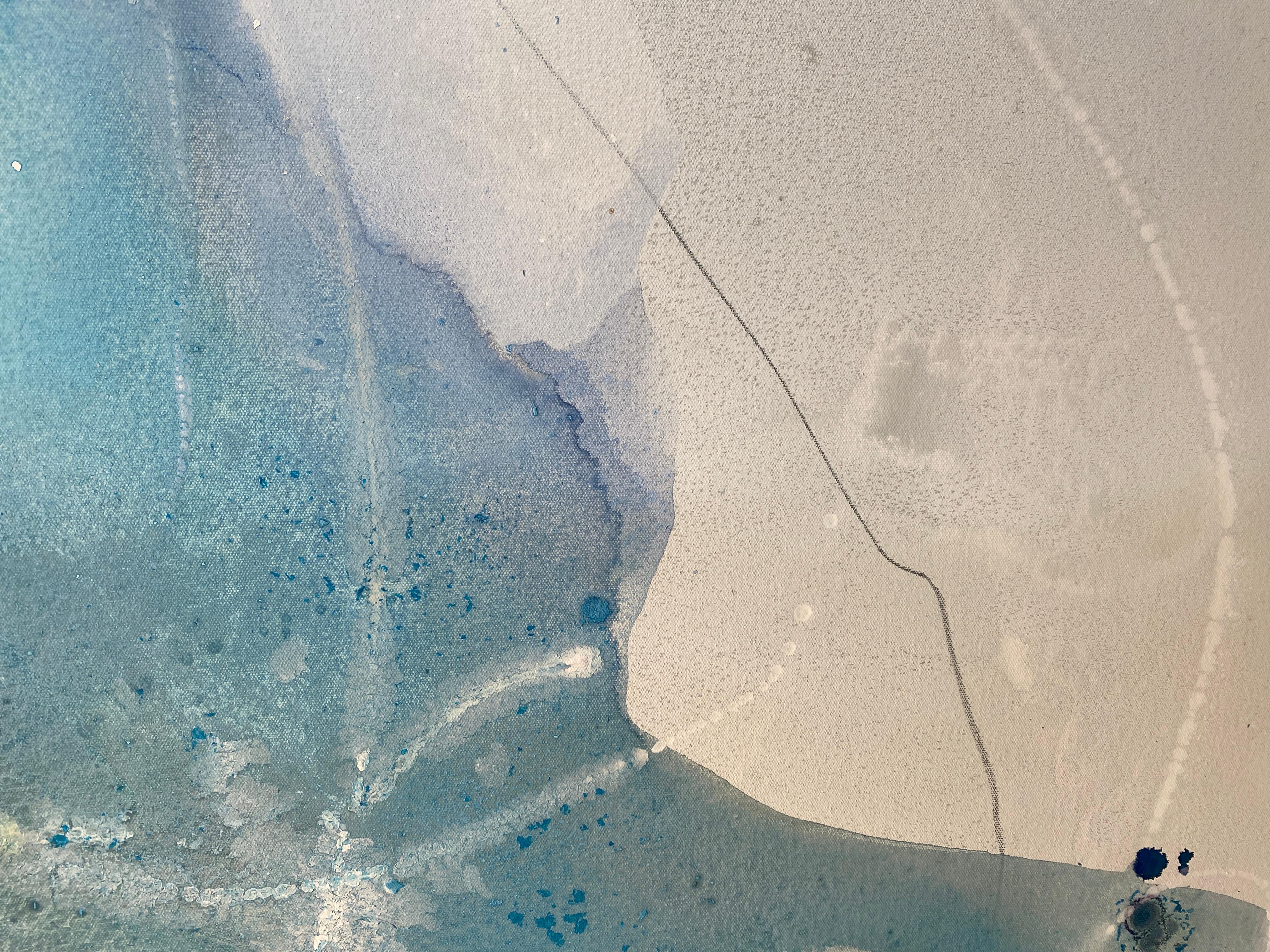 Harbor 8, dipinto astratto su tela, stratificato con colori vivaci e toni blu in vendita 3