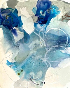 Harbor 8, peinture abstraite sur toile, avec des couleurs vives et des tons bleus.
