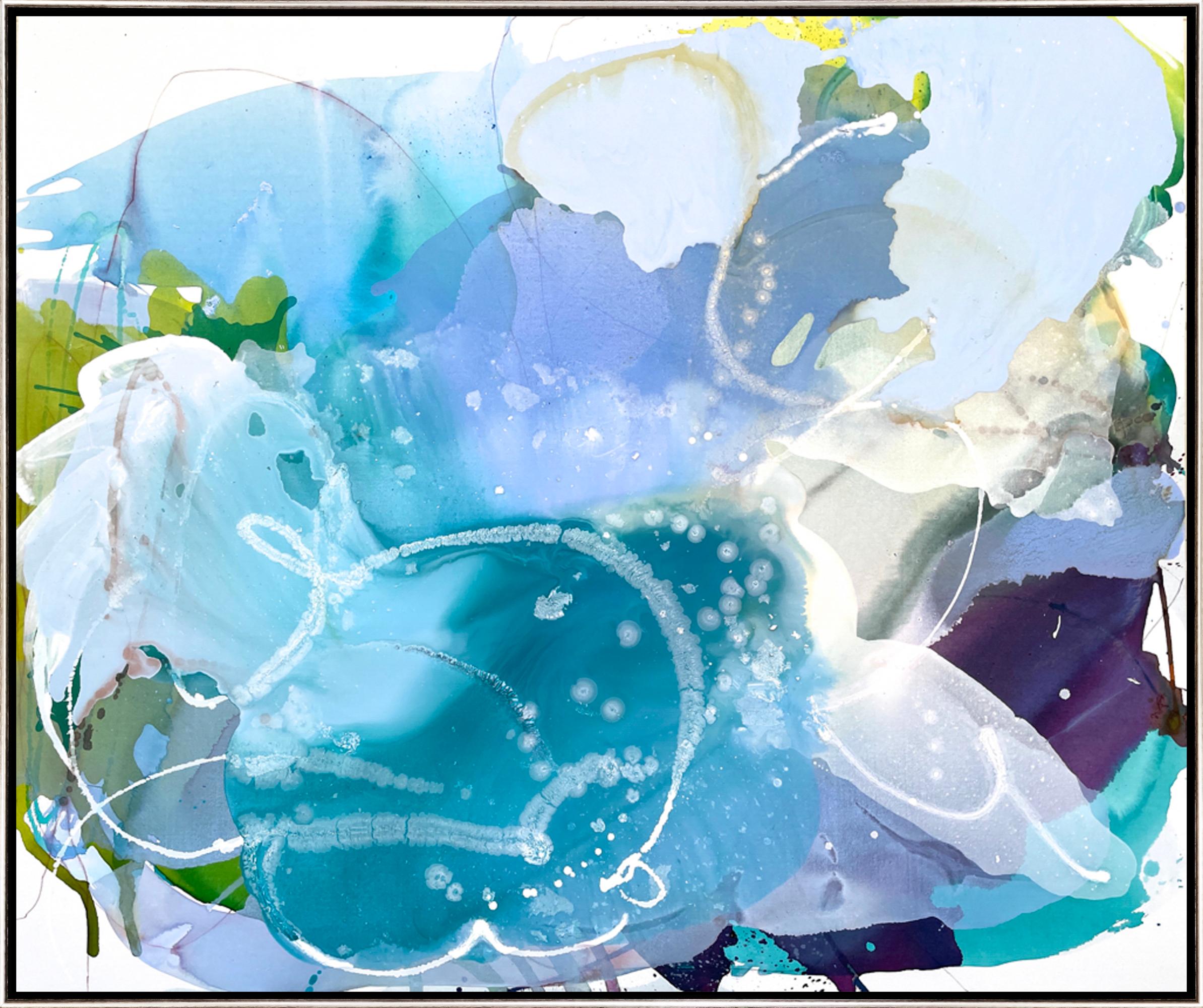 Abstract Painting di Liz Barber - "Onda Lilla 1"  Quadro astratto contemporaneo in tecnica mista su tela con cornice