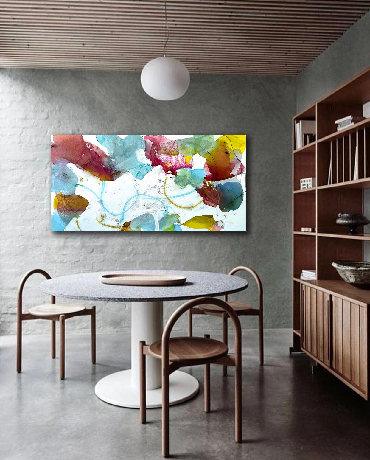 Rose Vine, dipinto astratto di grandi dimensioni su tela, strutturato con colori vivaci - Painting Astratto di Liz Barber