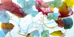 Enredadera de rosas, gran cuadro abstracto sobre lienzo, texturizado con colores vivos