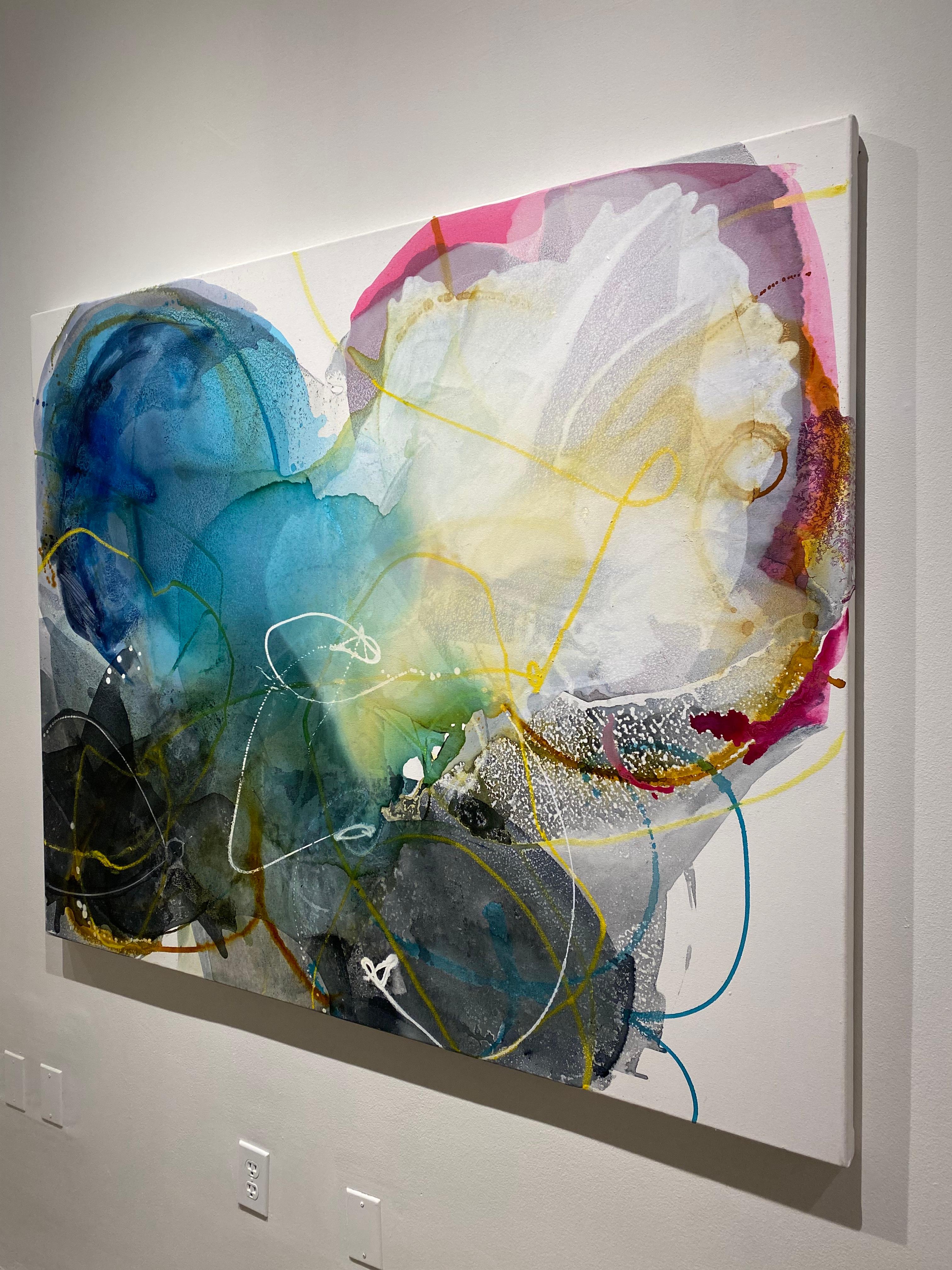Shadow Blooms 3, großes abstraktes Gemälde auf Leinwand, geschichtet mit leuchtenden Farben (Abstrakt), Mixed Media Art, von Liz Barber