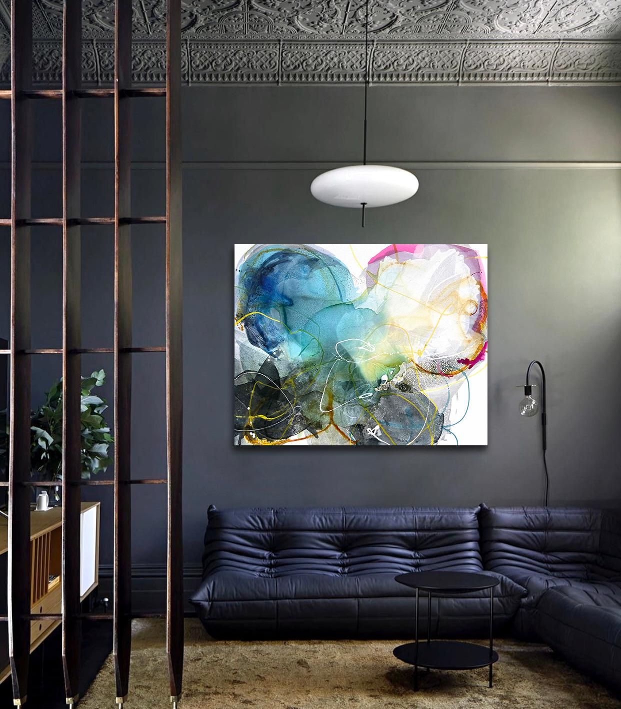 Shadow Blooms 3, großes abstraktes Gemälde auf Leinwand, geschichtet mit leuchtenden Farben im Angebot 6