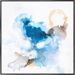 "Spring Blue 1" Organic Mixed Media Piece with Blues and Fluid Movement