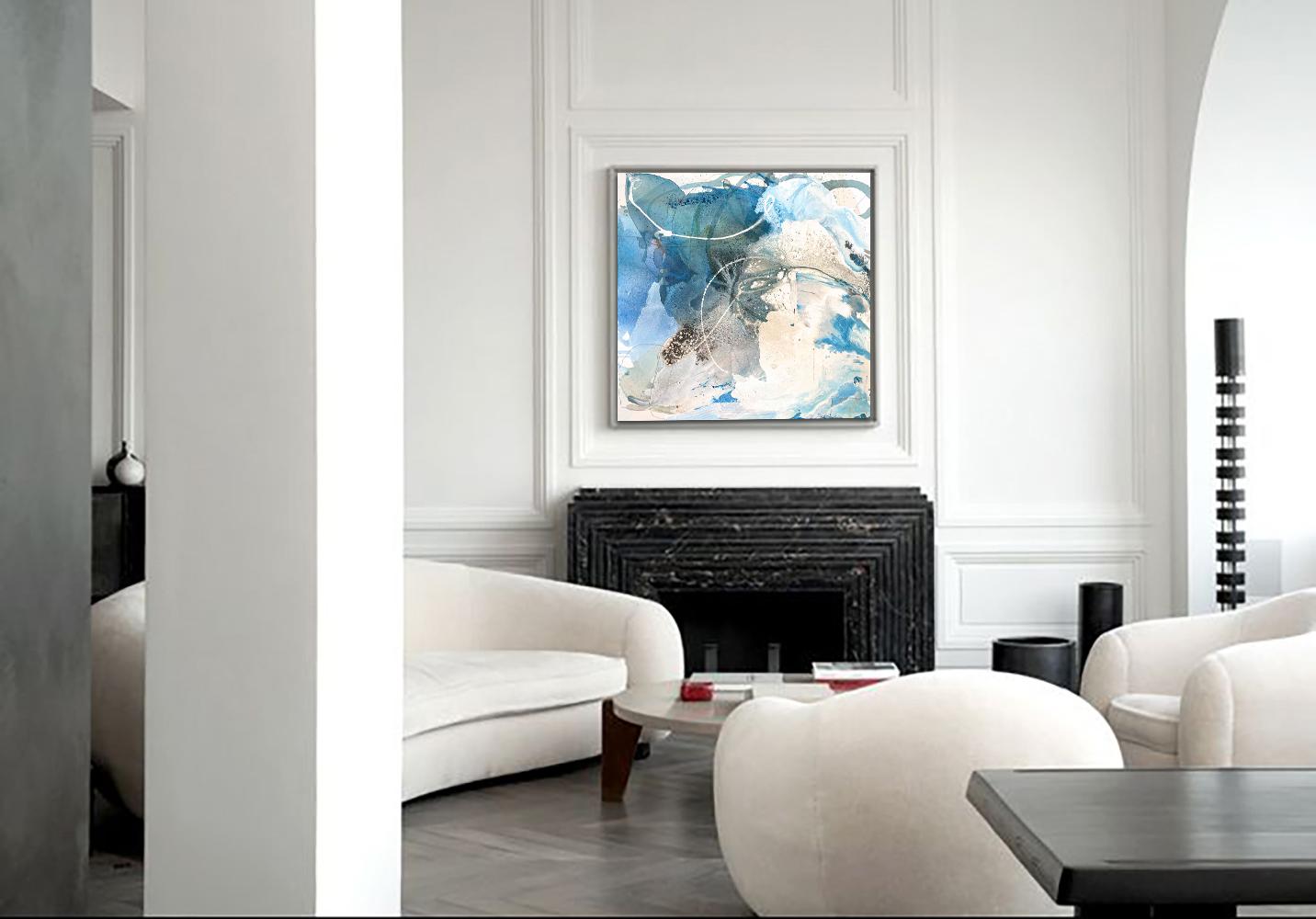 Summer Wave 1, dipinto astratto su tela, con colori vivaci e blu. - Painting di Liz Barber