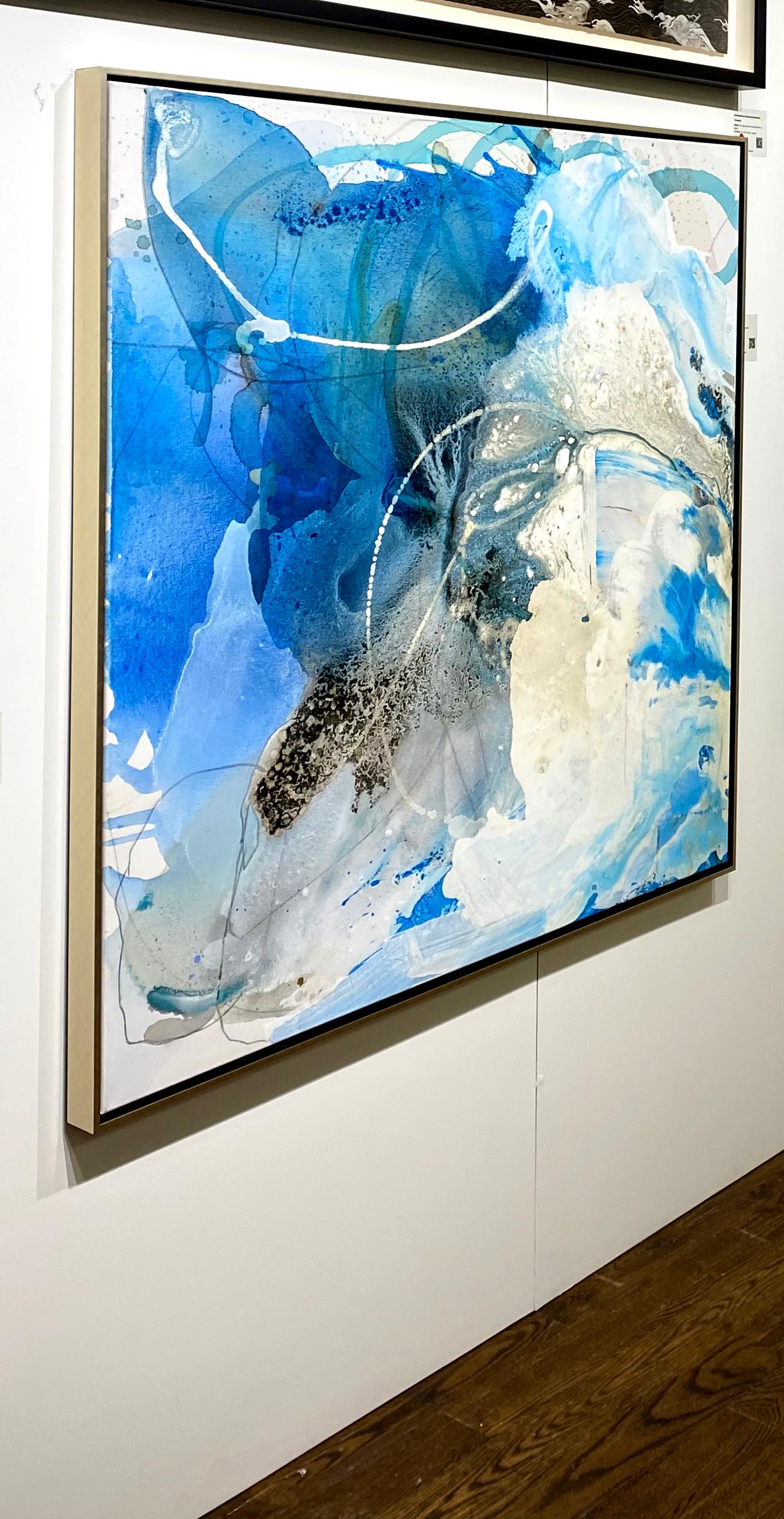 “Summer Wave 1” - Oil, Acrylic, and Ink on Canvas, 48 x 48 inches
Comes with a champagne color floater frame.

“Summer Wave 1” radiates with a lush vibrancy, where waves of layered soft blue tones and light hues blend effortlessly with translucent