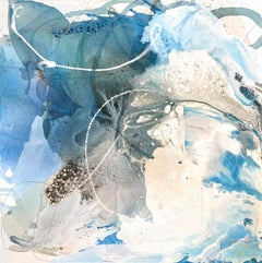 Summer Wave 1, dipinto astratto su tela, con colori vivaci e blu.