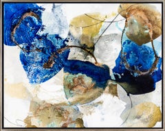 "Water Petals 18" Abstracted Blue, Brown, and White Painting with Great Motion