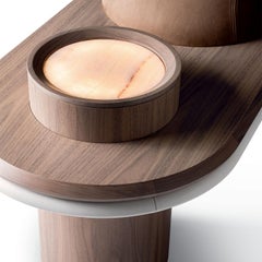 Liz Canaletto Walnut Top With Brown Leather Seat Bench