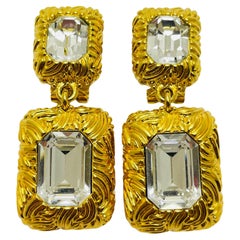 Retro LIZ CLAIBORNE gold glass designer runway clip on earrings