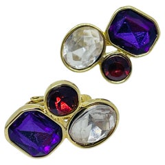Pendientes de clip de diseño vintage de Liz Claiborne LC, con strass dorados