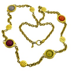 LIZ CLAIBORNE firmado cadena oro joya vidrio diseñador pasarela collar