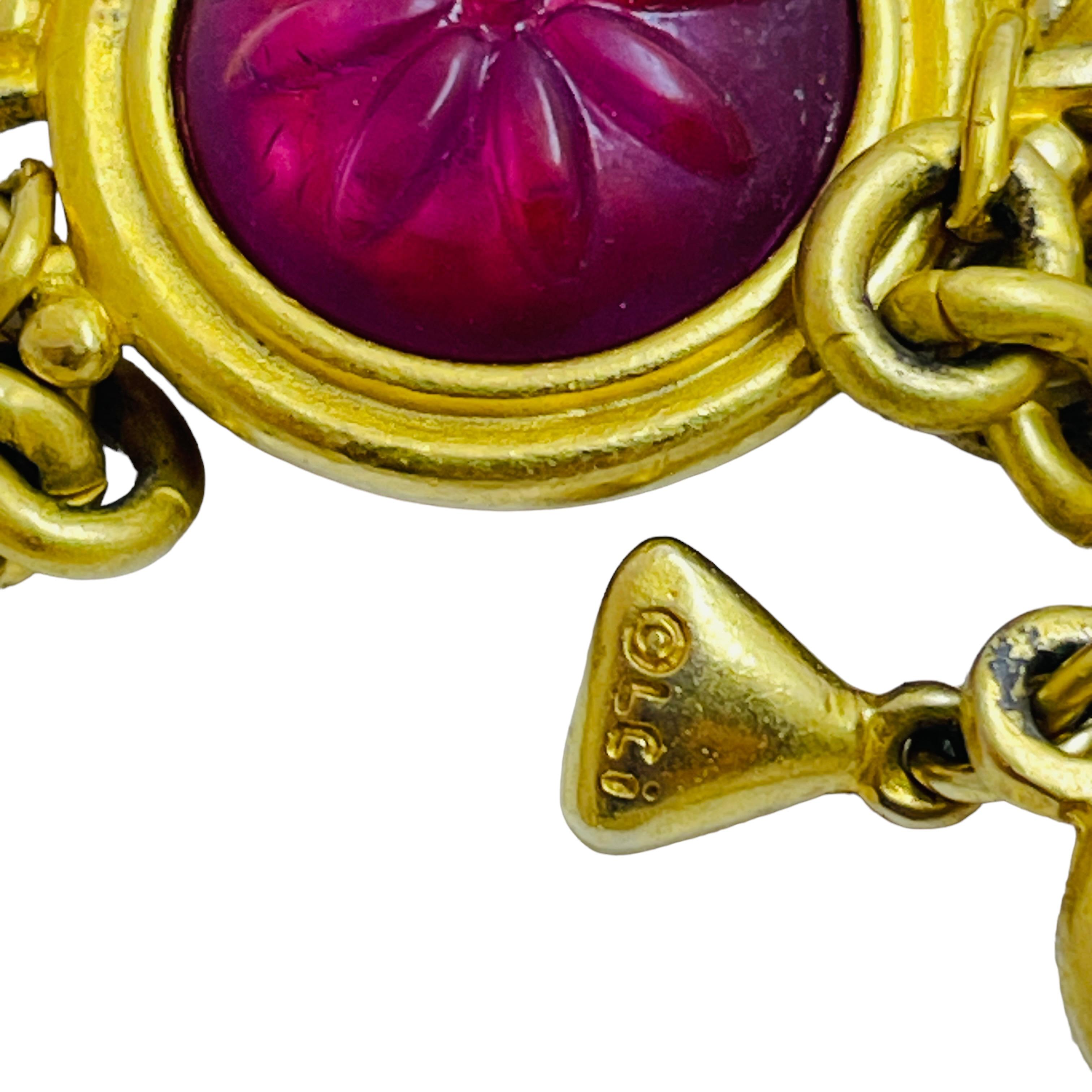 Liz Claiborne, collana firmata con catena d'oro e gioiello in vetro In condizioni buone in vendita a Palos Hills, IL