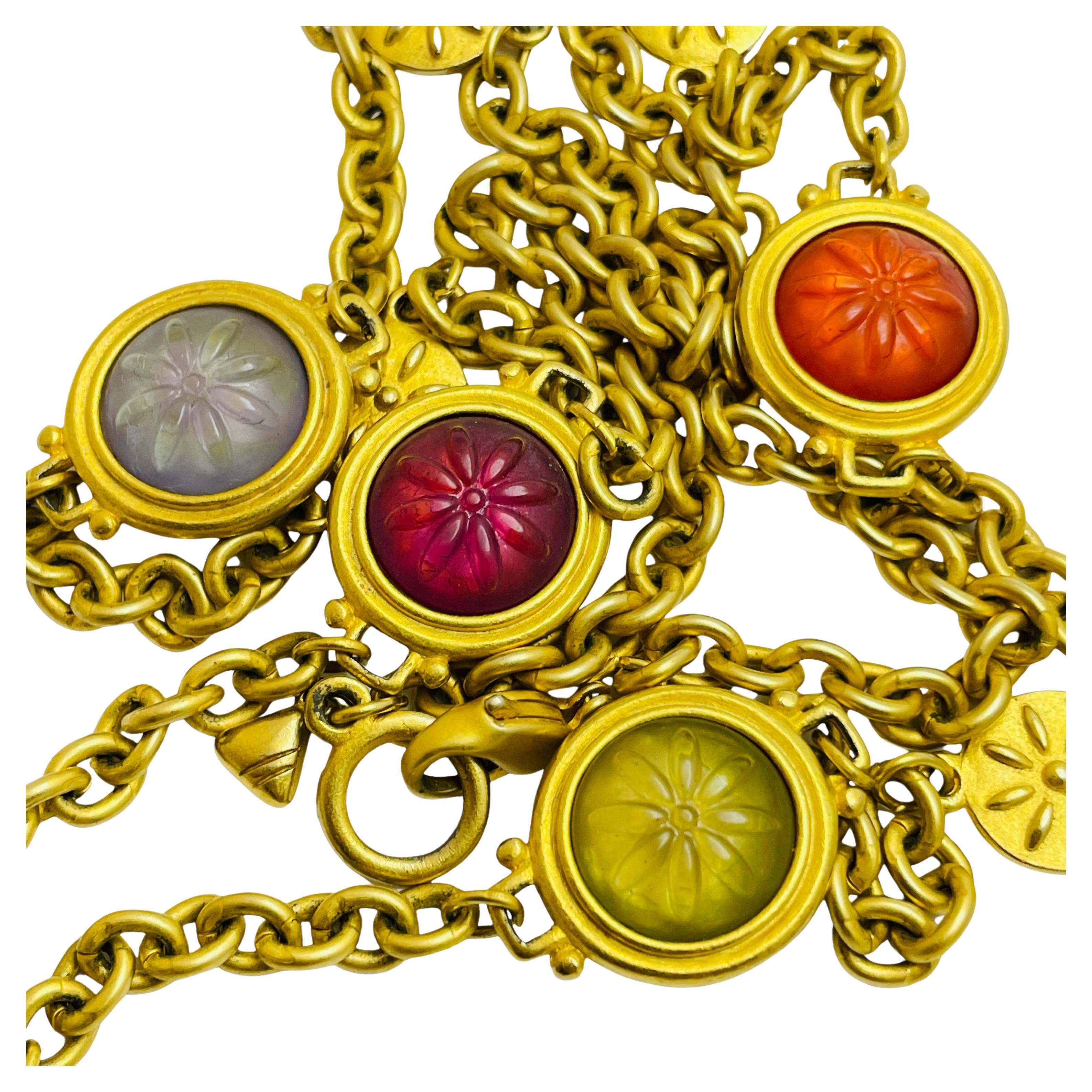 LIZ CLAIBORNE signed chain gold jewel glass designer runway necklace 