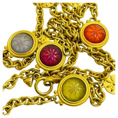 Retro LIZ CLAIBORNE signed chain gold jewel glass designer runway necklace 