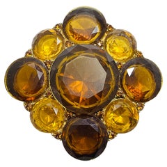 Vintage LIZ CLAIBORNE signed gold amber glass maltese cross designer brooch