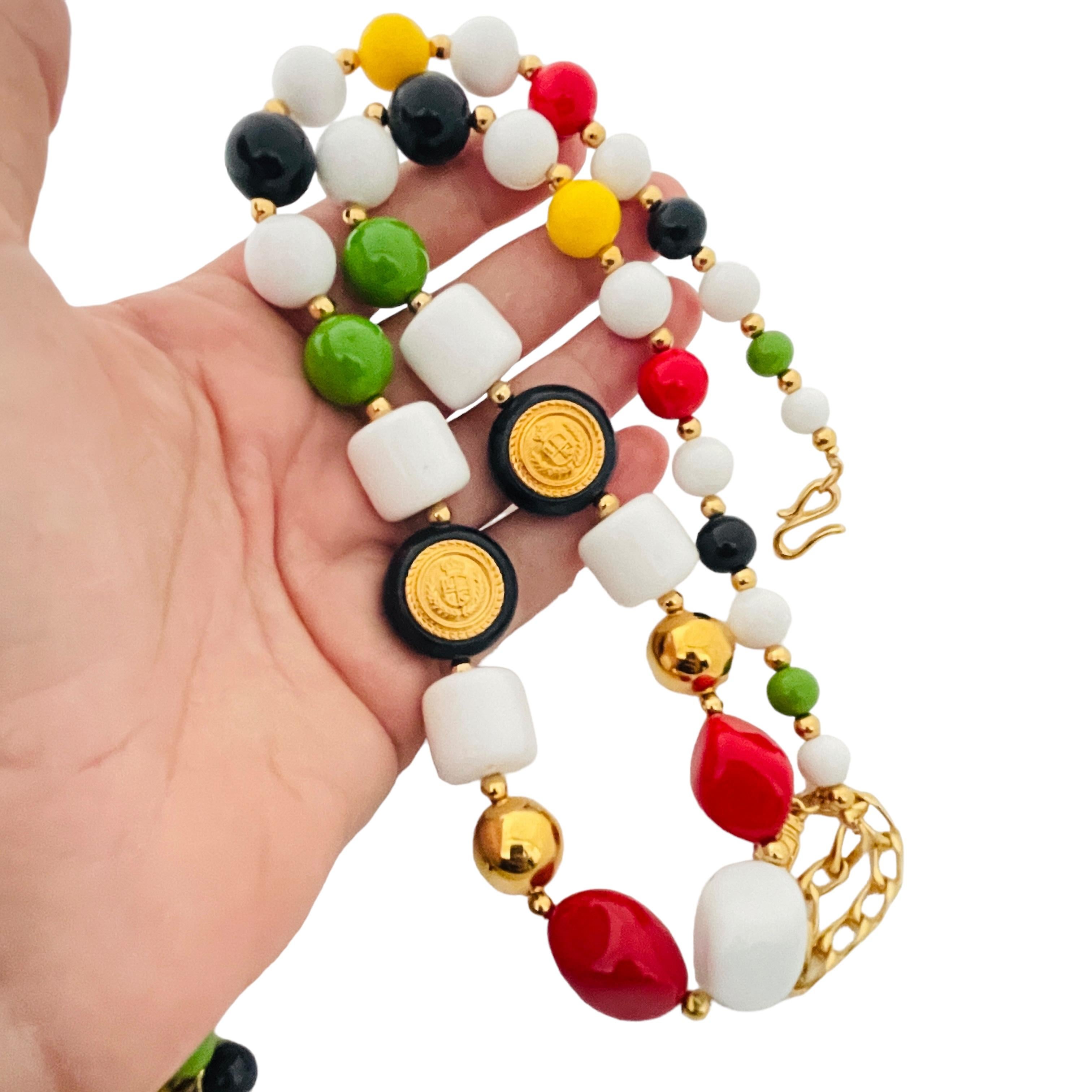 LIZ CLAIBORNE signed gold colorful lucite runway necklace earrings set For Sale 1