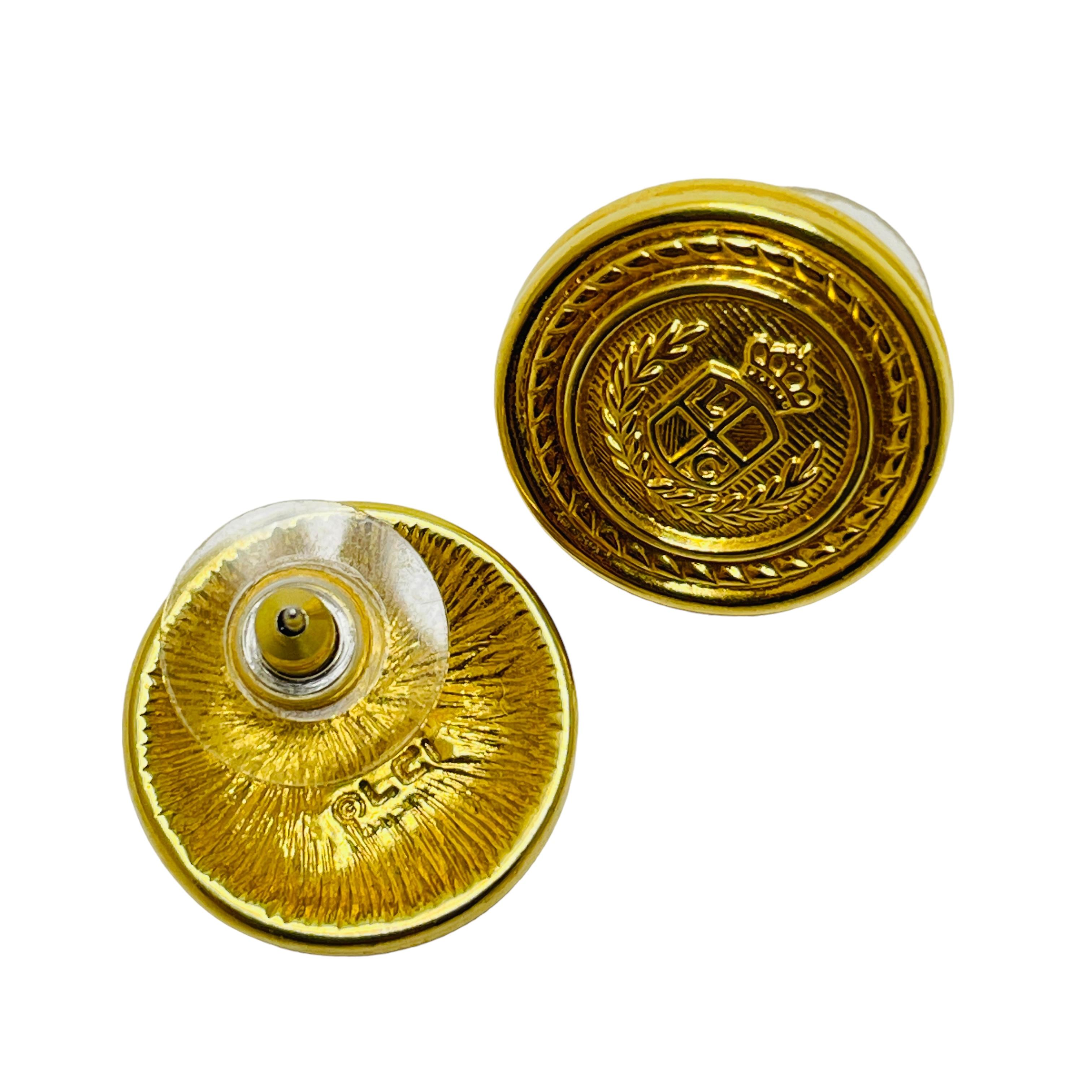 LIZ CLAIBORNE signed gold designer pierced earrings In Good Condition For Sale In Palos Hills, IL