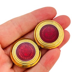 LIZ CLAIBORNE signed vintage gold tone enamel designer clip on earrings