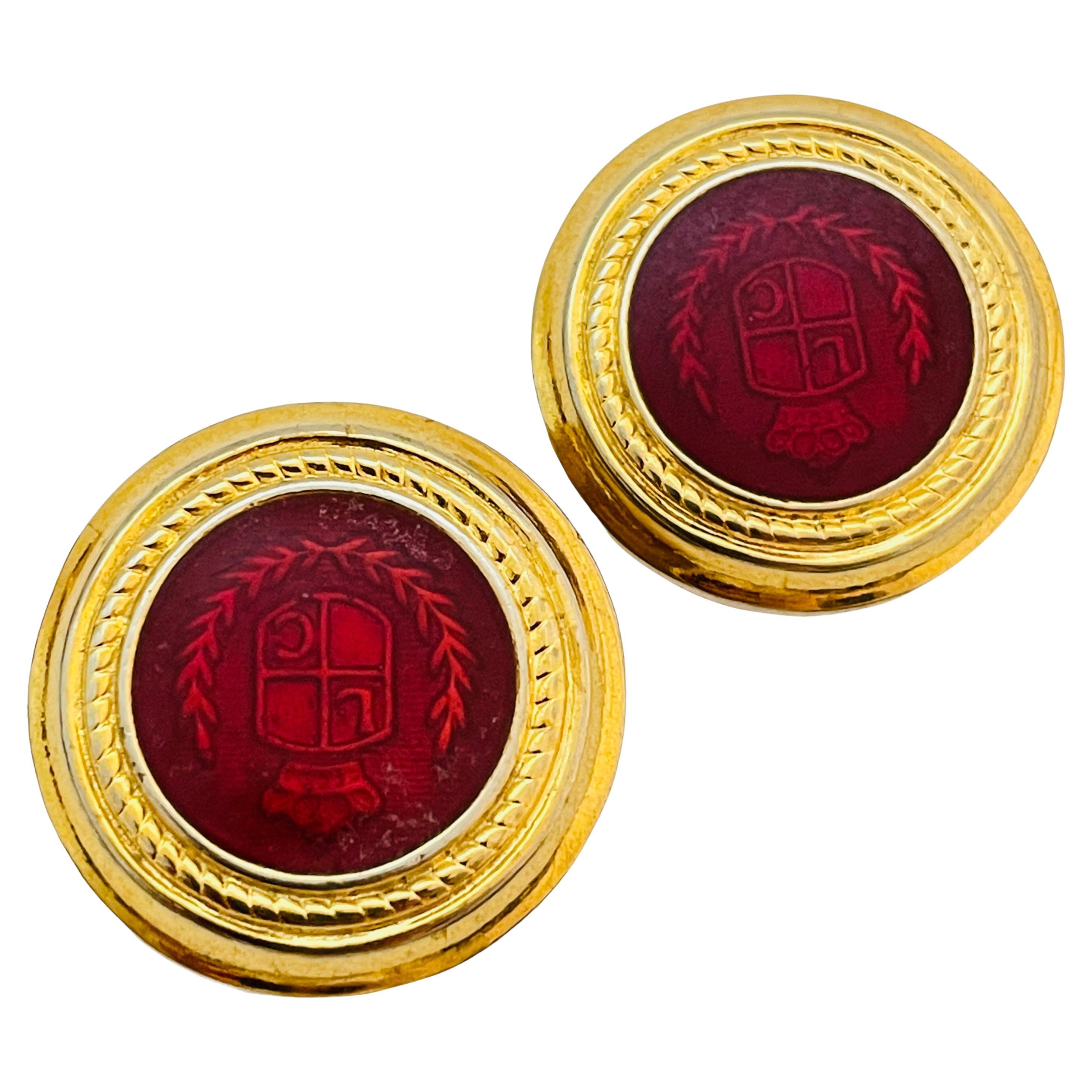 Liz Claiborne, orecchini a clip firmati vintage in smalto dorato