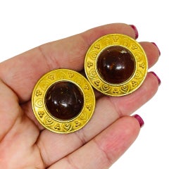 LIZ CLAIBORNE  signierte Vintage Gold Ton Etruscan Designer Clip auf Ohrringe